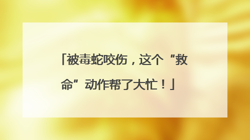被毒蛇咬伤，这个“救命”动作帮了大忙！
